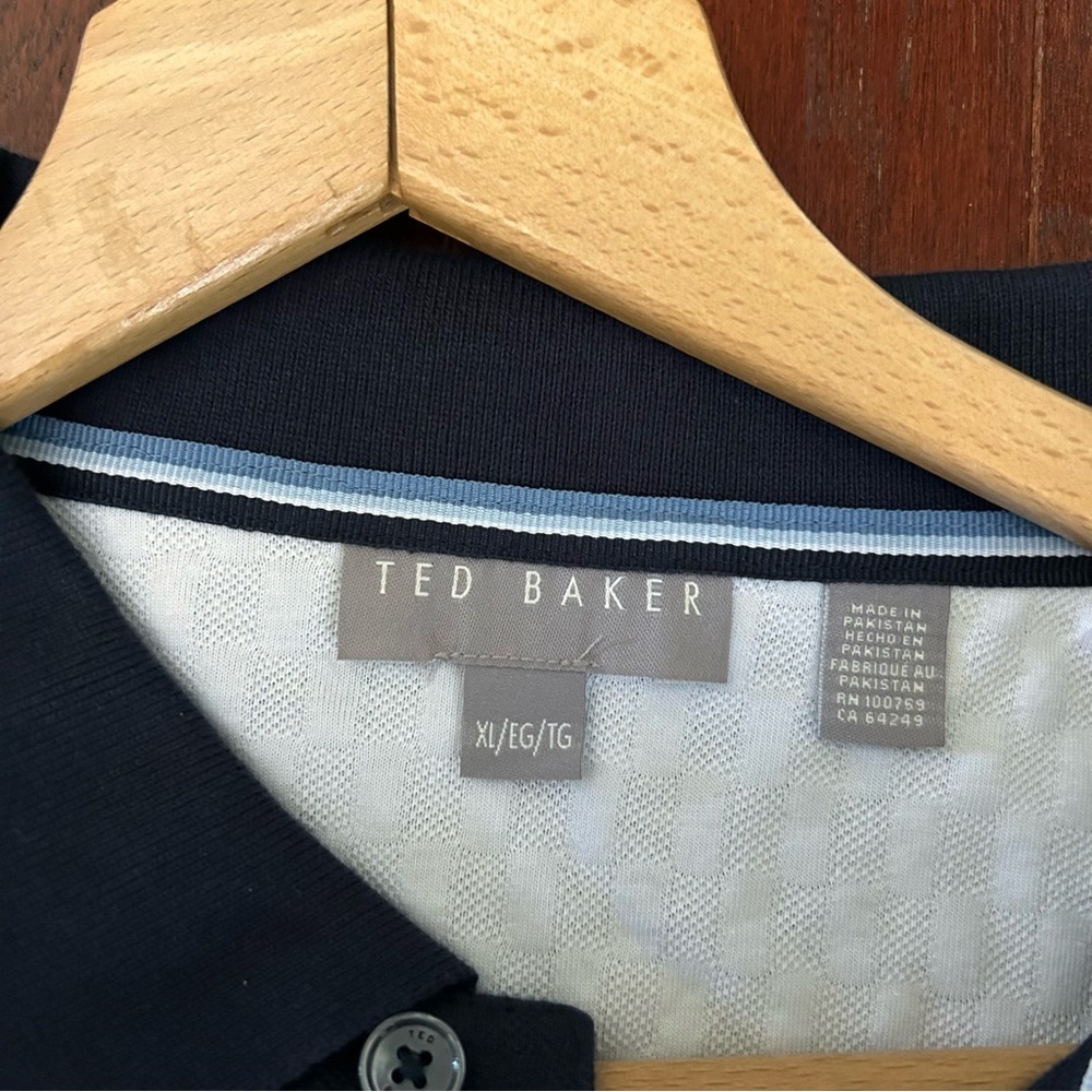 $135 Ted Baker Men's Short-Sleeve T-Stitch Polo Shirt 100% cotton navy blue sXL - Picture 3 of 8